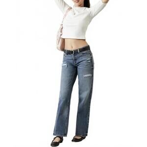 Pacsun Jordyn Low Rise Straight Leg Jeans Ripped Dark Blue Wash NWT Cassie Sz 29